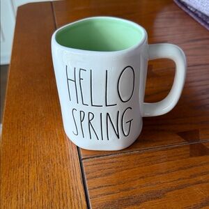 Rae Dunn White Mug with Mint Green Interior - HELLO SPRING